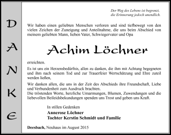 Traueranzeige von Achim Löchner von Südthüringer Presse