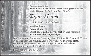 Traueranzeige von Egon Steiner von Südthüringer Presse