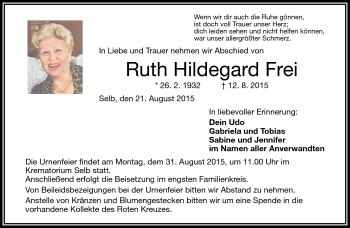 Traueranzeige von Ruth Hildegard Frei von Frankenpost