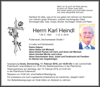Traueranzeige von Karl Heindl von Frankenpost