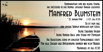 Traueranzeige von manfred Blumstein von Südthüringer Presse