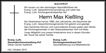 Traueranzeige von Max Kießling von Frankenpost