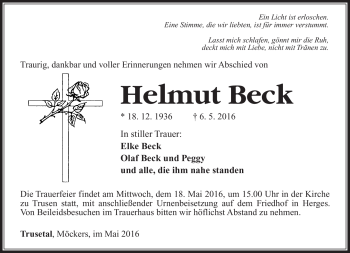 Traueranzeige von Helmut Beck von Südthüringer Presse