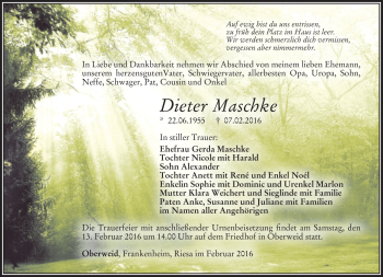 Traueranzeige von Deiter Maschke von Südthüringer Presse