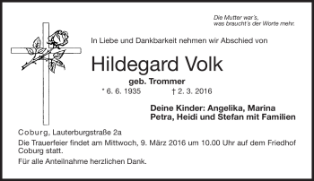 Traueranzeige von Hildegard Volk von Neue Presse Coburg