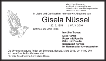 Traueranzeige von Gisela Nüssel von Frankenpost
