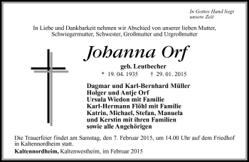Traueranzeige von Johanna Orf von Südthüringer Presse