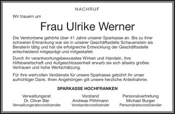 Traueranzeige von Ulrike Werner von Frankenpost