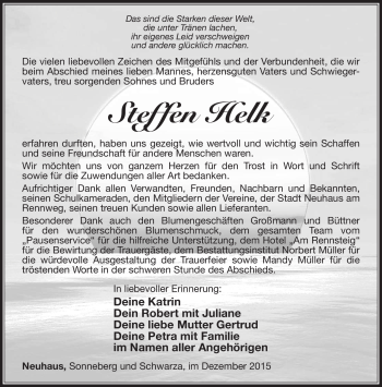 Traueranzeige von Steffen Helk von Südthüringer Presse