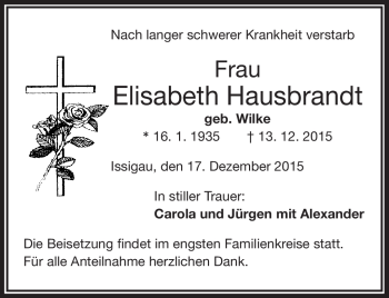 Traueranzeige von Elisabeth Hausbrandt von Frankenpost