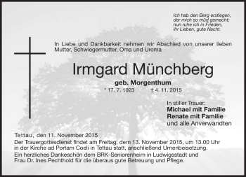 Traueranzeige von Irmgard Münchberg von Neue Presse Coburg