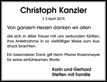 Traueranzeige von Christoph Kanzler von Neue Presse Coburg