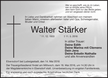 Traueranzeige von Walter Stärker von Neue Presse Coburg