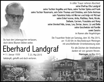 Traueranzeige von Eberhard Landgraf von Südthüringer Presse