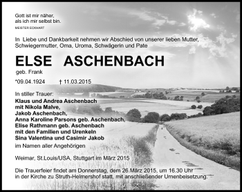 Traueranzeige von Else Aschenbach von Südthüringer Presse