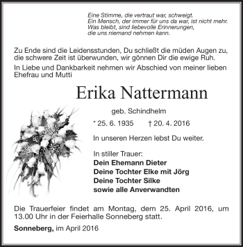 Traueranzeige von Erika Nattermann von Südthüringer Presse