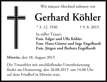 Traueranzeige von Gerhard Köhler von Neue Presse Coburg