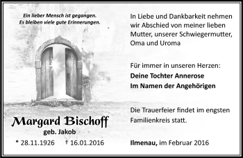 Traueranzeige von Margard Bischoff von Südthüringer Presse