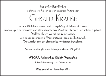 Traueranzeige von Gerald Krause von Südthüringer Presse