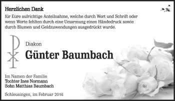 Traueranzeige von Günter Baumbach von Südthüringer Presse