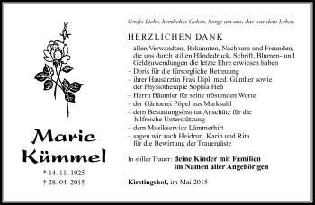 Traueranzeige von Marie Kümmel von Südthüringer Presse