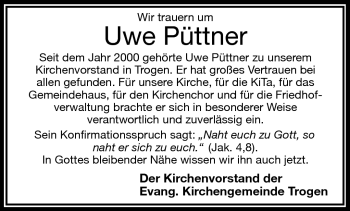 Traueranzeige von Uwe Püttner von Frankenpost