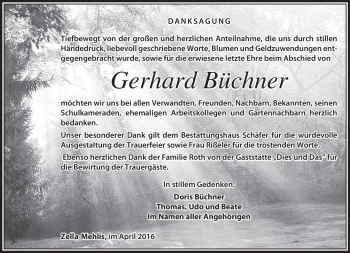 Traueranzeige von Gerhard Büchner von Südthüringer Presse