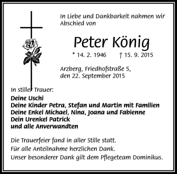 Traueranzeige von Peter König von Frankenpost