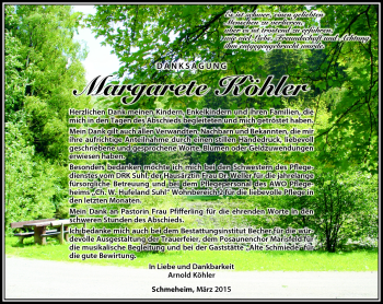 Traueranzeige von Margarete Köhler von Südthüringer Presse