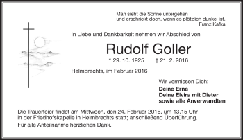 Traueranzeige von Rodulf Goller von Frankenpost