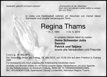 Traueranzeige von Regina Thams von Neue Presse Coburg