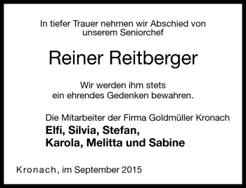 Traueranzeige von Reiner Reitberger von Neue Presse Coburg