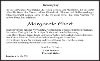 Traueranzeige von Margarete Ebert von Südthüringer Presse