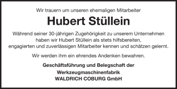 Traueranzeige von Hubert Stüllein von Neue Presse Coburg