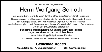 Traueranzeige von Wolfgang Schloth von Frankenpost