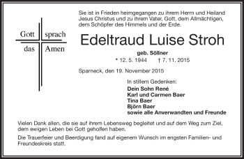Traueranzeige von Edeltraud Luise Stroh von Frankenpost