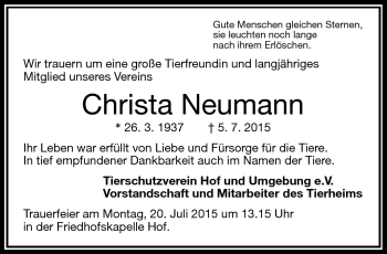 Traueranzeige von Christa Neumann von Frankenpost