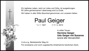 Traueranzeige von Paul Geiger von Neue Presse Coburg