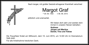 Traueranzeige von Margot Graf von Frankenpost