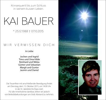 Traueranzeige von Kai Bauer von Neue Presse Coburg