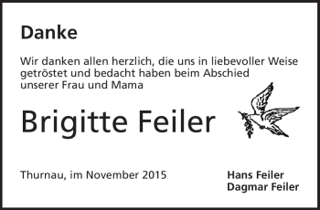 Traueranzeige von Brigitte Feiler von Frankenpost