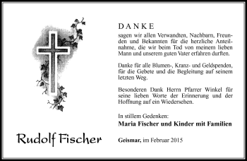 Traueranzeige von Rudolf Fischer von Südthüringer Presse
