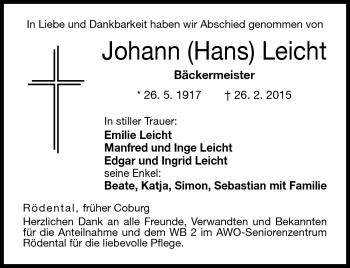 Traueranzeige von Johann Leicht von Neue Presse Coburg