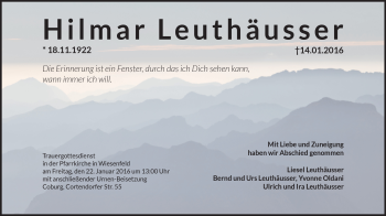 Traueranzeige von Hilmar Leuthäusser von Neue Presse Coburg