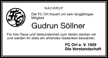 Traueranzeige von Grudrun Söllner von Frankenpost