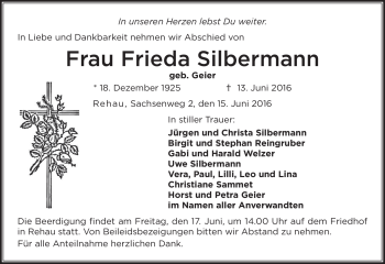 Traueranzeige von Frieda Silbermann von Frankenpost