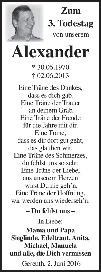 Traueranzeige von Alexander Steppert von Neue Presse Coburg