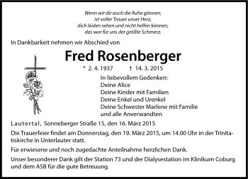 Traueranzeige von Fred Rosenberger von Neue Presse Coburg
