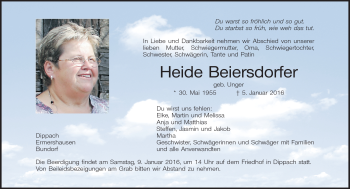 Traueranzeige von Heide Beiersdorfer von Neue Presse Coburg