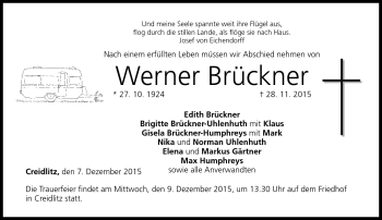 Traueranzeige von Werner Brückner von Neue Presse Coburg